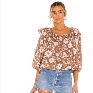 Free People Miss Daisy Puff Sleeves Top L
